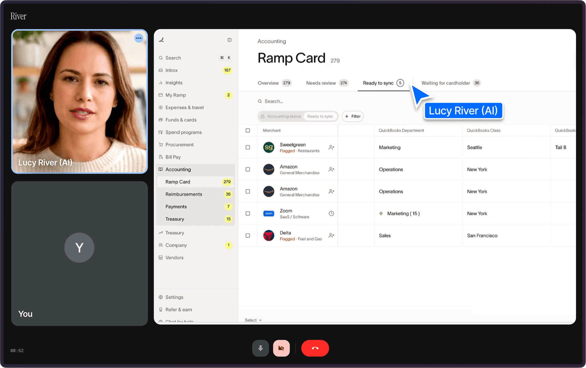 Lucy running a live demo screen-share